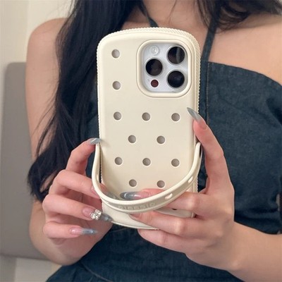 For i Phone 16 Pro Max Crocs Case colors Antique White&Black