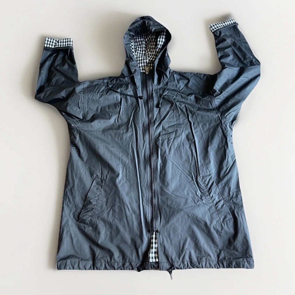 Vintage 90s Misty Harbor Gingham Lined Black Rain Coat Women’s L Hooded Jacket - Image 2 of 4