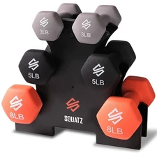 SQUATZ Dumbbell Weights Set with Stand, 32/20 Lbs Neoprene Coated W... Fast Ship