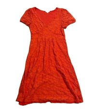 Leifnotes Medium Orange Floral Lace Short Sleeve Dress Knee Length Women's EUC