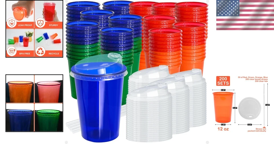 Tazas para niños a prueba de derrames de 12 oz, paquete de 200, reutilizables, sin BPA Foto 2 de 4