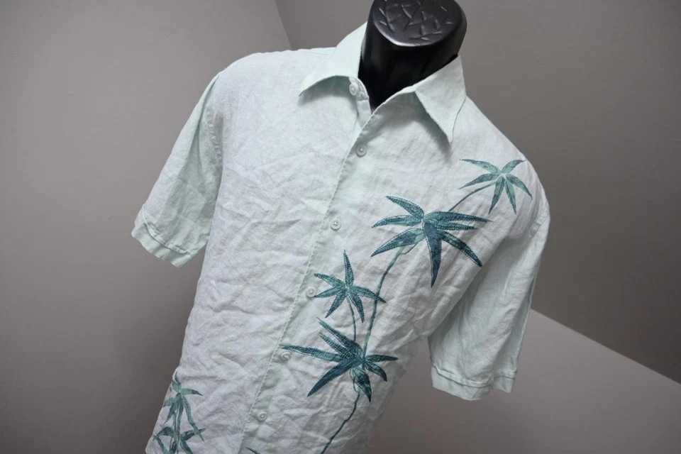 Cubavera Hawaiian Button Up Camp Shirt Floral 100% Linen Relaxed Mens Sz Medium - Image 4 of 4