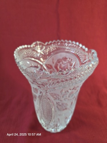 Vintage geschliffenes 24 % Bleikristallglas Vase hergestellt in Polen Rosenmuster 9,5" 53/4 Pfund - Bild 10 von 16