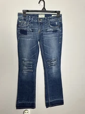 TAVERNITI SO JEANS Manon Women's bootcut distressed Y2K Low Rise Patchwork Sz 28