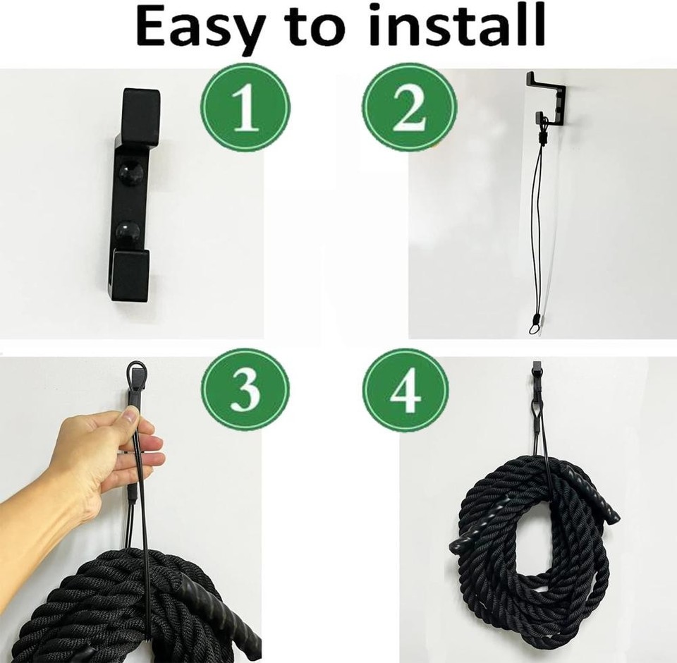 Exercise Rope Storage Hanger, Wall-Mounted Heavy Duty Metal Battle Rope ...
