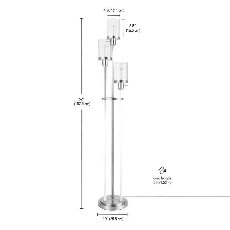 Hampton Bay Sutton Place 62.5 in. Brushed Nickel 3-Light Tree Floor Lamp- C4 - Image 3 of 4