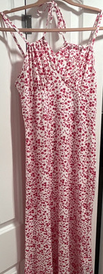 Floerns Women s White Pink Floral V-Neck Strappy Midi Slip Dress Size M