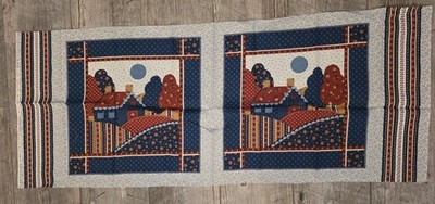 Patchwork Style House Fabric Panel  Decorative Pillow 18'' squares x 45'' Red Teal