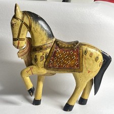 Rare Hand Painted Wooden Wedding Horse Ghodi Indian Rajasthan About 12X12. A69