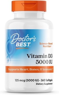 Doctor's Best Vitamin D3 5,000 IU for Healthy Bones, 360 Count (Pack of 1) 