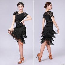 Lace Fringe Stage Performance Practice Latin Dance Competition Costume Top Skirt