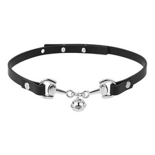 Black Leather Choker Necklace for Women Silver Pendant Bell Charm Women's Neckla