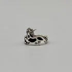 Sterling Silver Unicorn Horse on Clouds Black Onyx Inlaid Sz 7 Ring Vtg 3.99g