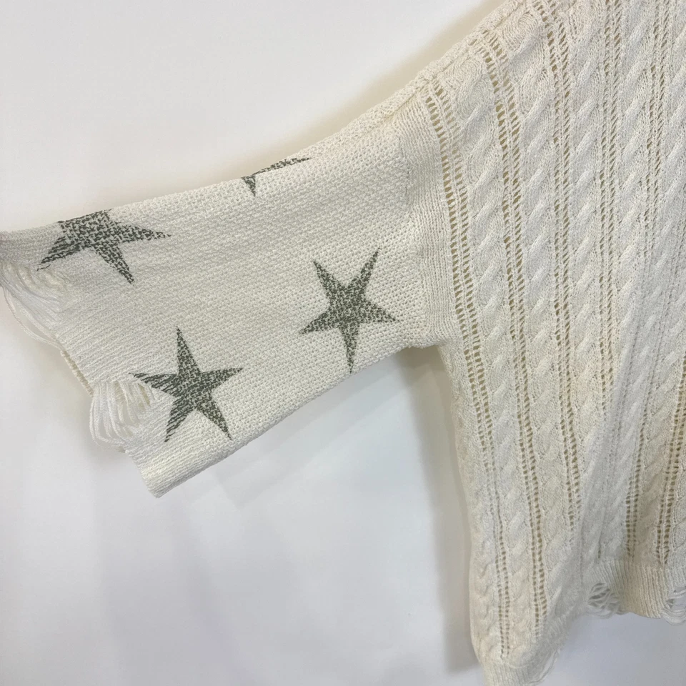 POL Boho Oversized Slouchy Pullover Sweater Size M Cream Stars Cable Knit - Image 2 of 4
