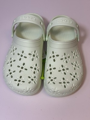 Crocs Classic Floral Cut Out Clogs Womens-7 Green Jade Mint Green Men-5