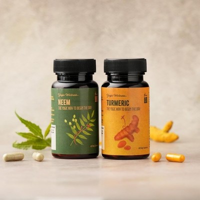 Isha Life Neem & Turmeric Powder in Veg Capsules Combo Pack of 60 pcs each