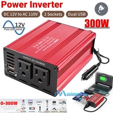 300W Power Inverters for Vehicles DC 12v to 110v AC Car Converter w/ 2AC  2USB