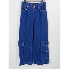 BDG Urban Outfitters Dark Wash Wide Leg Cargo Jeans Womens 25 High Rise Utility