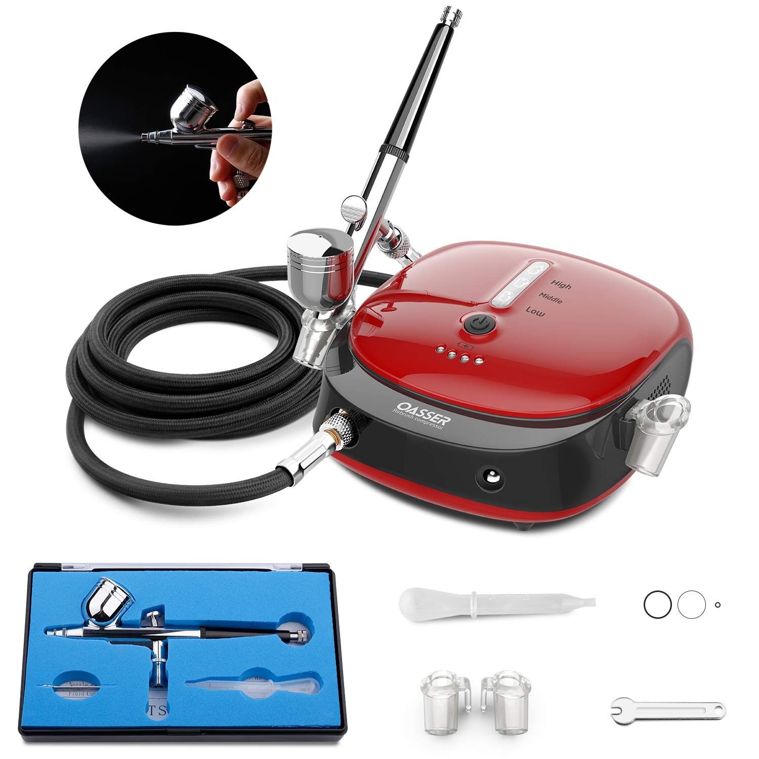 Oasser Mini Kit Aerografo,Airbrush con Compressore Aerografo Doppia (I5t)
