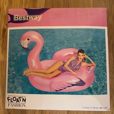 Inflatable Flamingo Pool Raft Lounger w/Purple Glitter Accents 50" New  READ  