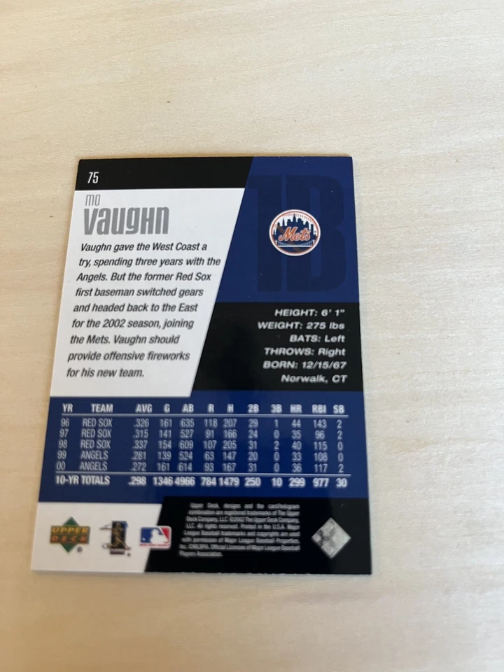 2002 Upper Deck Diamond Connection - Diamond Connection Series Mo Vaughn #75 - Image 2 of 2