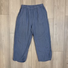 FLAX Medium 100 Linen Blue Textured Pull On Pants Ankle Pockets