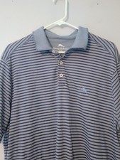 Tommy Bahama Polo Shirt Men's Large Blue Striped Supima Cotton Blend Preppy