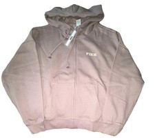 Victoria s Secret PINK Full Zip Hoodie Large Taupe Plaid P Back Logo NWT Large