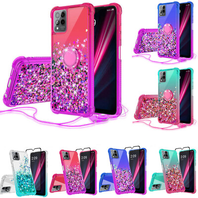 For TMobile REVVL 6 Pro 5G Case Liquid Glitter Diamond Cover with Tempered Glass