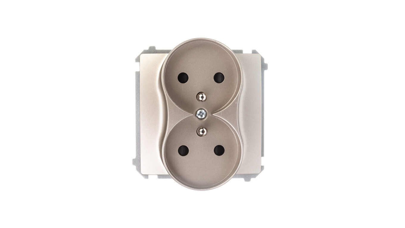 Simon Basic Double socket z / u 16A IP20 with a shutter, satin BMGZ2Mz.01 /T2UK