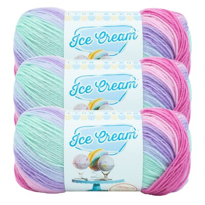 (3 Pack) Lion Brand Yarn 923-227J Ice Cream Baby Yarn, Ube