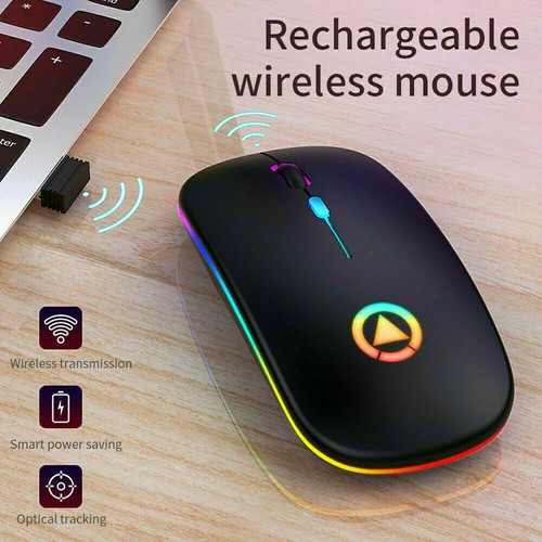 2.4GHz Wireless Optical Mouse USB Rechargeable RGB Cordless Mice For PC Laptop - Picture 3 of 20