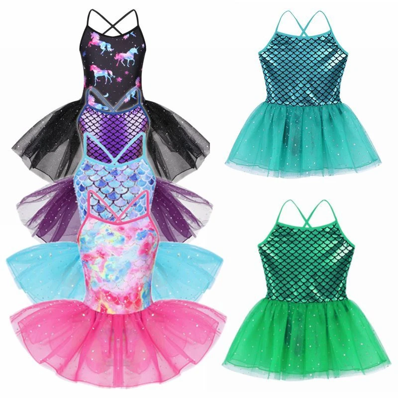 Kid Girls Sequins Mermaid Costume Ballet Tutu Dress Leotard Gymnastics Dancewear
