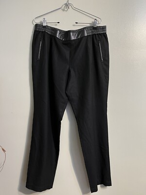 Akris Punto Womens Black Leather Trim Zip Pockets Trousers Pants Sz US 14 New
