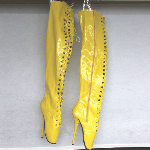 18cm/7 Zoll High Heel Kreuz am Oberschenkel geschnallt lange Ballerinastiefel Übergröße 36-46 - Bild 18 von 25