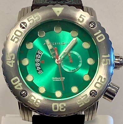55mm GAUGE Swiss ISA GMT Green / Silvertn Black Strap DIVEMASTER Android Watch