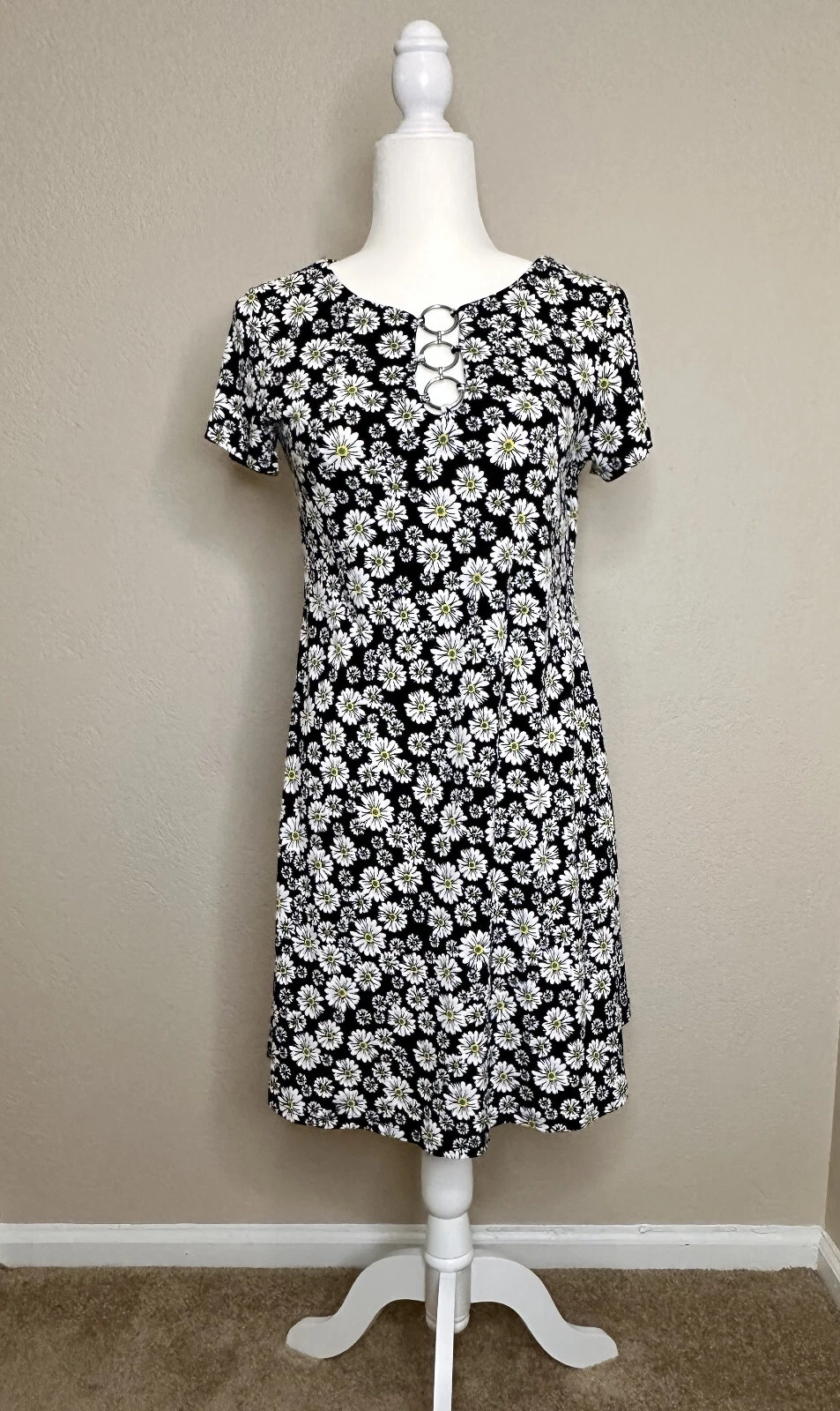 VETEMENTS Abito Chaus donna tubino piccolo nero bianco floreale maniche corte