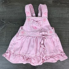 OshKosh B'Gosh Vestbak Overall Dress Jumper Pink Railroad Stripe Ruffle Size 9mo