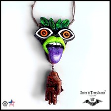 ethnic jewelry tribal pendant necklace vintage regional hawaii shaman big amulet