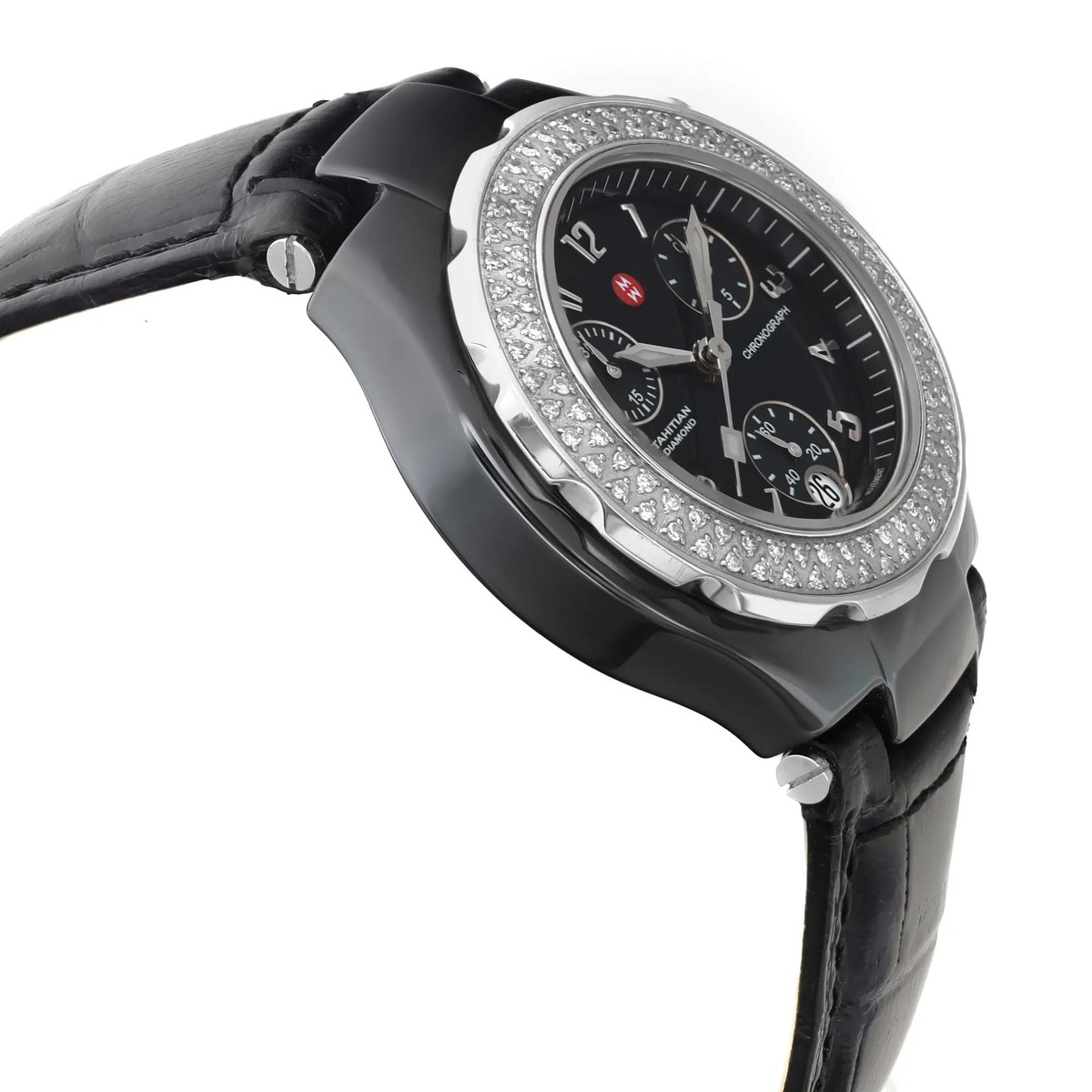 Michele Tahitian 35mm Ceramic Black Diamond Ladies Watch 