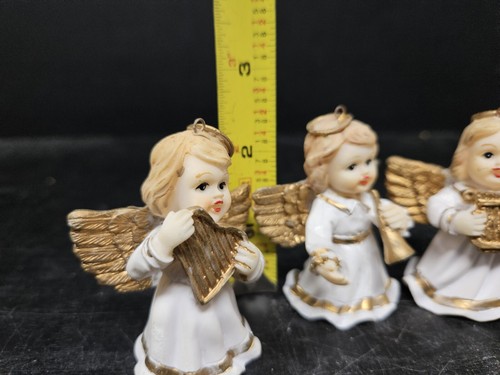 Juego de 4 estatuillas de ángeles de Navidad vintage adornos tocando instrumentos musicales - Imagen 8 de 8