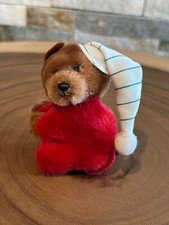 Vintage Dakin Christmas Teddy Bear With Red Outfit  Sleeping Santa Hat Clip