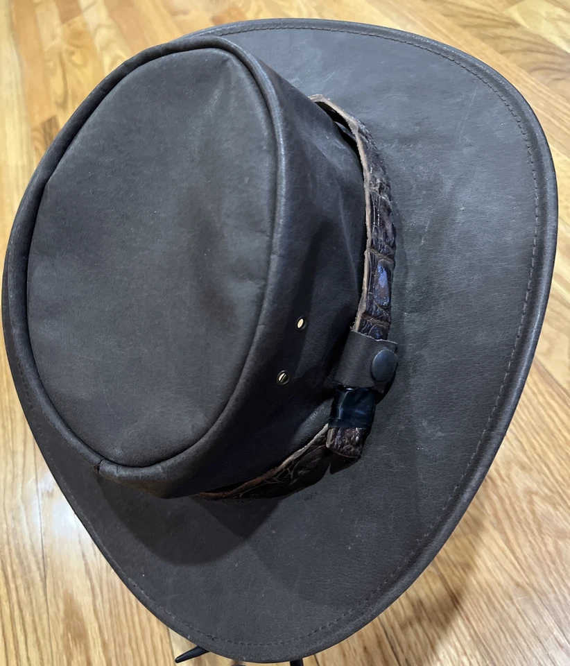 De Colección Jacaru Hecho en Australia Cuero Marrón Outback Sombrero Banda Cuero Cocodrilo XXL Foto 3 de 4