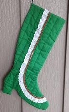 High Heel Victorian Boot Christmas Stocking Quilted w/Buttons  17" Long Handmade