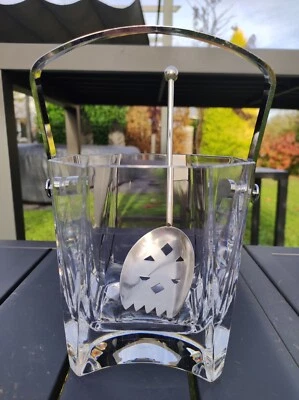 Seau à glaçons Design à 8 facettes en cristal + sa cuillère métal argenté - Photo 1/4