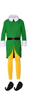 Men Christmas Elf Costume Buddy Set Halloween Christmas Cosplay Holiday (M)