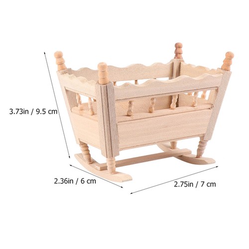 Wooden Cradle Bed Model Baby Doll's Refrigerator Tiny House with Furniture - 第 7/12 張圖片
