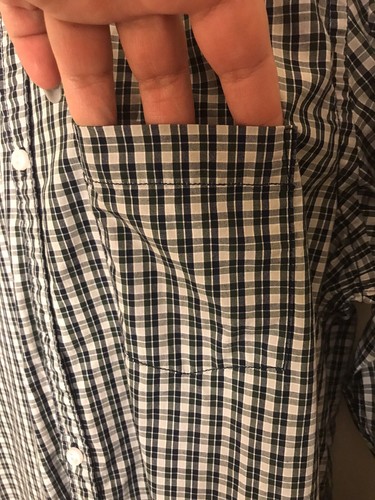 GH Bass Co Men Shirt Long Sleeve Medium Cotton Pocket Plaid Bottom Down Collared - Picture 2 of 9