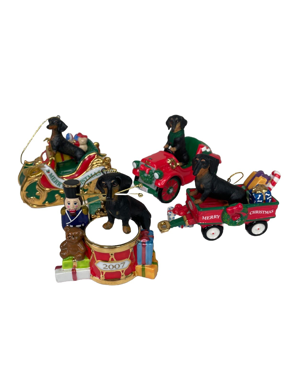 The Danbury Mint Dachshund Christmas Ornaments Lot of 4