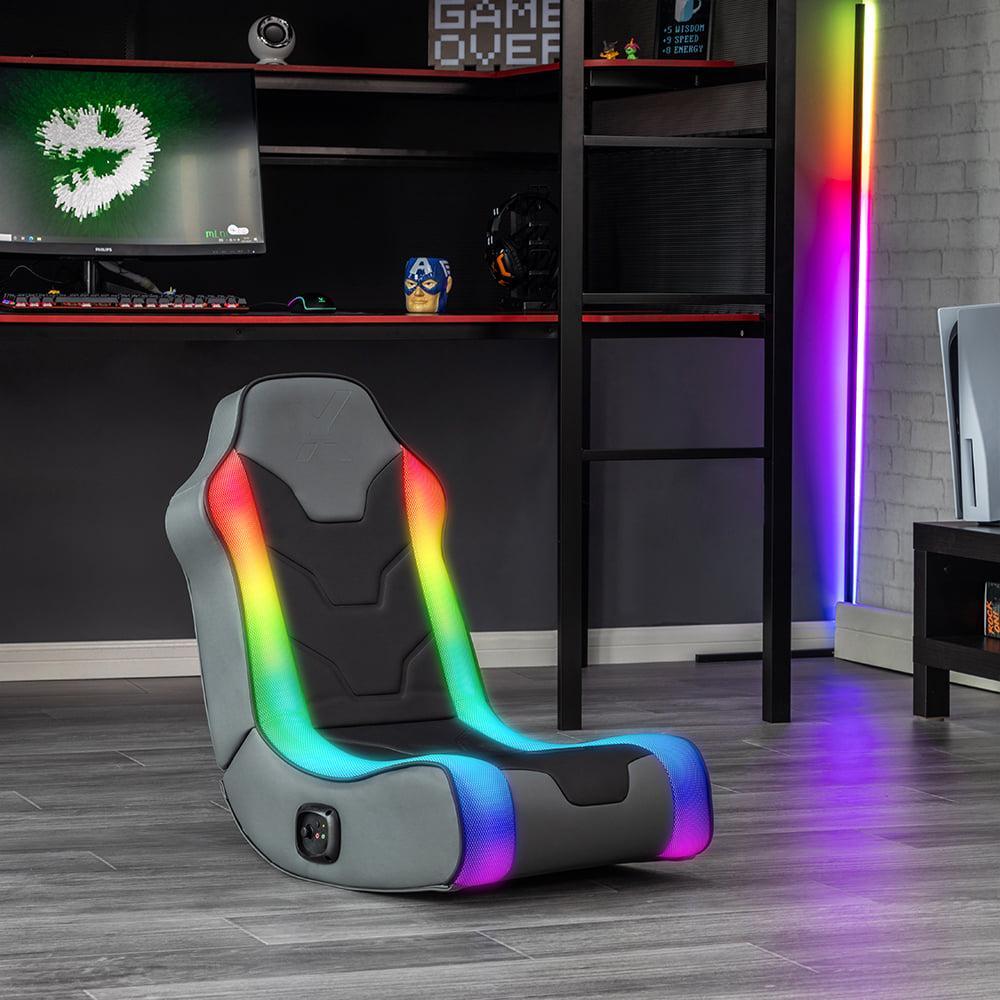 Gaming Chair Floor Rocker Black LED Lights Audio System Wired Teen
